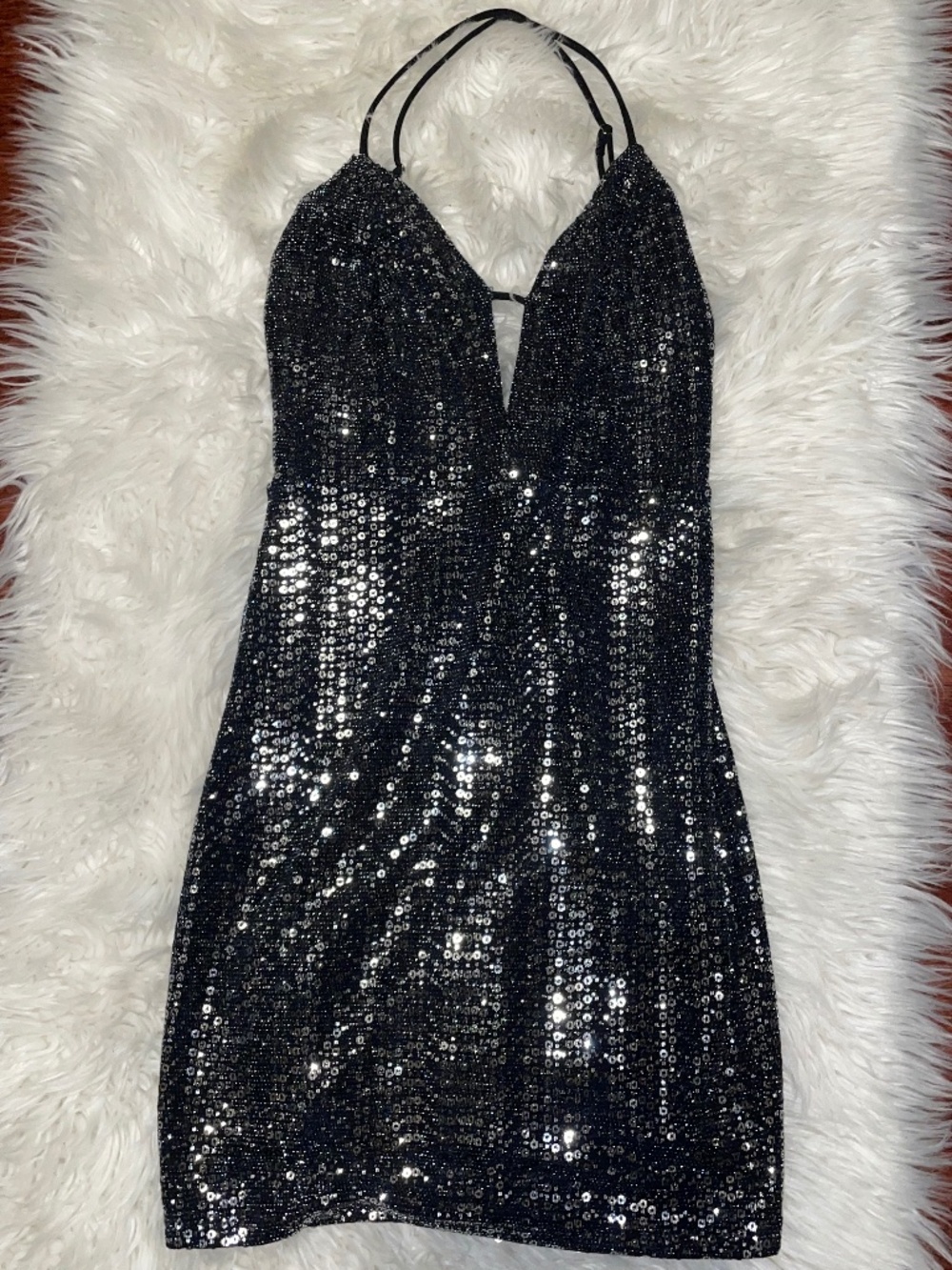 Solemio sequins sexy sleeveless black dress